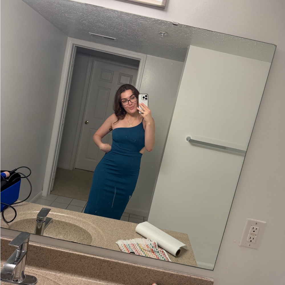 Teal Strapless Dress - Picture 3 of 4